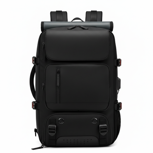 Black travel backpack - all black accents